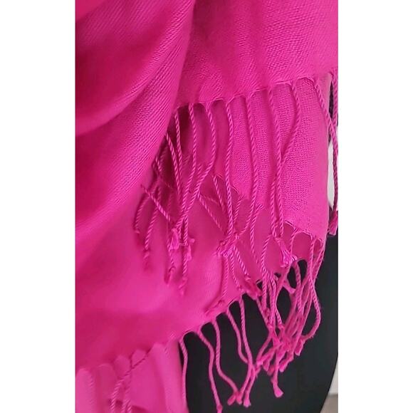 Fuchsia Pink Pashmina Shawl Wrap Scarf Fringe Large - Picture 3 of 4